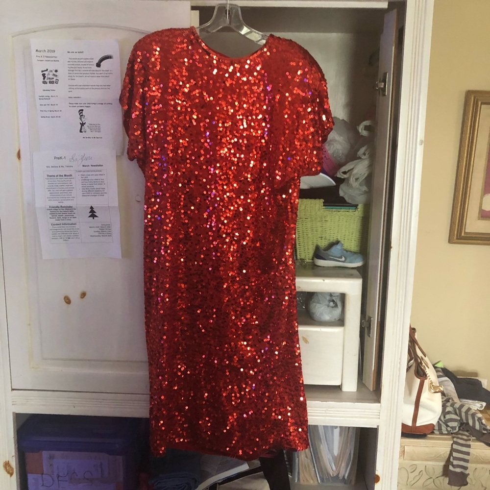 After Five Saks Fifth Ave Red Silk sequin dress